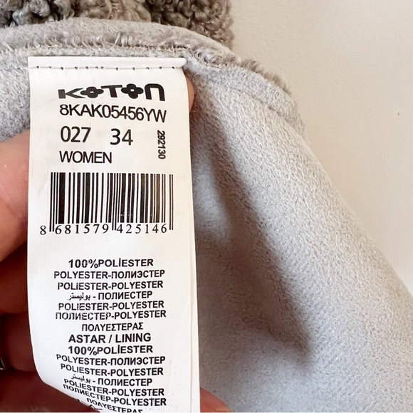 Koton Gray Knit Open Front Midi Long Coat Lightweight Fleece Size 34/ US XS NEW - Picture 7 of 7